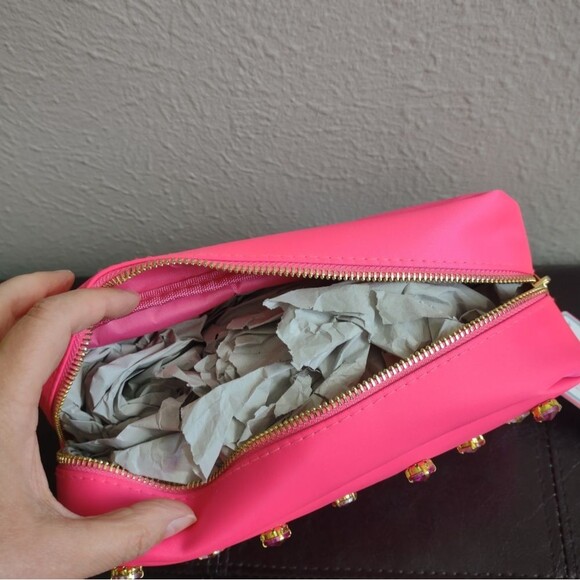 Sparkle And Shine Hot Pink Jewel Embellished Cosmetic Bag - Picture 8 of 12